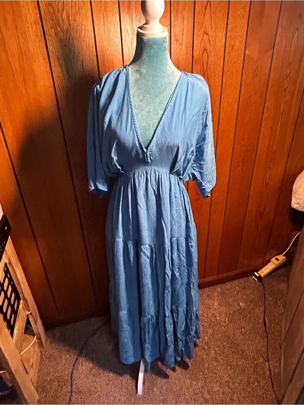 Etro Blue V-Neck Tiered Maxi Dress
